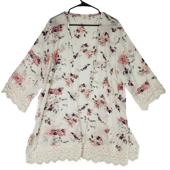 Mason Belle Kimono Tunic Top XXL Womens Open Gauzy Lace Cream Pink Cottage Fairy - Picture 1 of 16